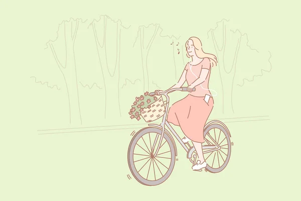 Bicycling in park concept — 스톡 벡터