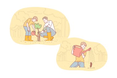Yeşillik, babalık, çocukluk, bakım seti konsepti