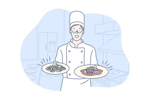 Restaurante, cocina, plato, concepto de presentación — Vector de stock