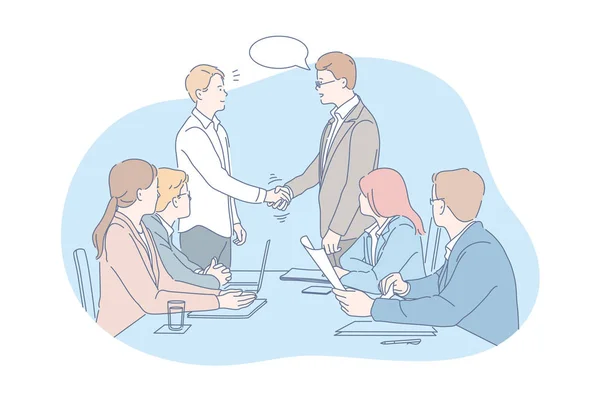 Бизнес, встреча, переговоры, команда, концепция соглашения — стоковый вектор