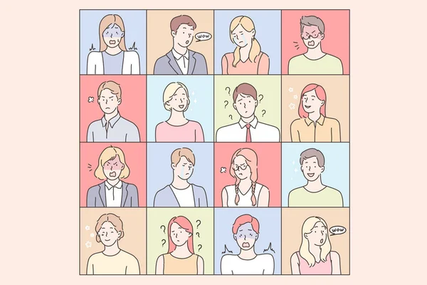 Young peoples emotions set concept — Stok Vektör