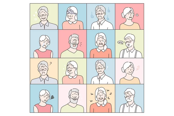 Old people emotions set concept — Stok Vektör