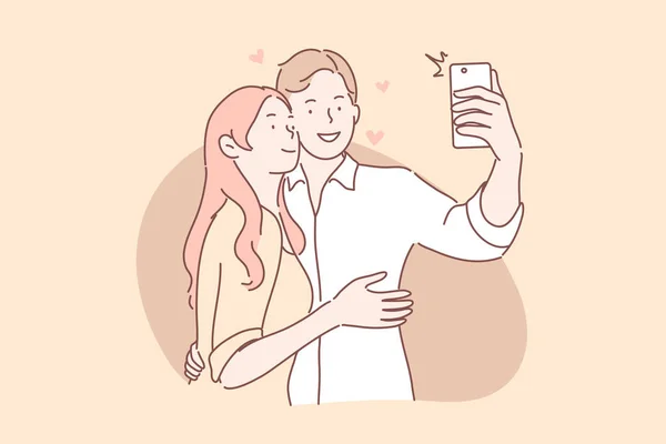 Couple amoureux prendre selfie concept — Image vectorielle