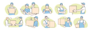 Set of postmen, delivery concept clipart