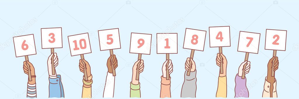 Hands with numbers set concept