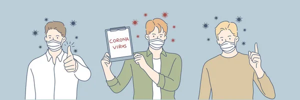 Coronavirus, masque médical, protection santé set concept — Image vectorielle