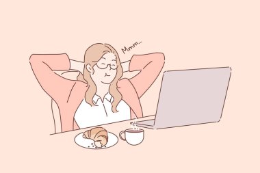 Öğle yemeği molası, iş izni, serbest çalışma, iş konsepti.