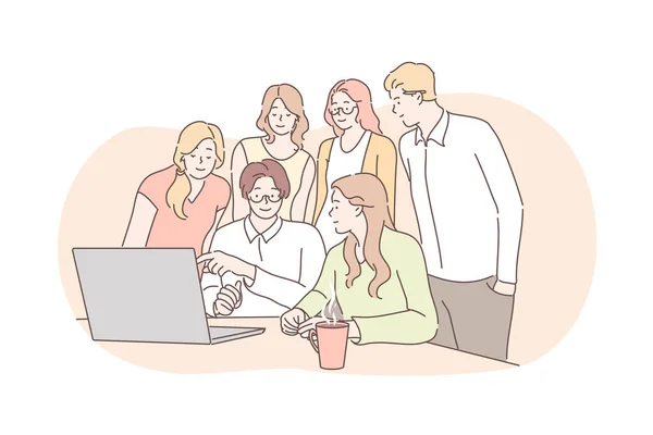 Meeting, Coworking, Teamarbeit, Analyse, Führungsgeschäft — Stockvektor