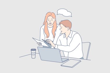 Eş çalışma, takım, eğitim, tartışma, toplantı, iş konsepti.