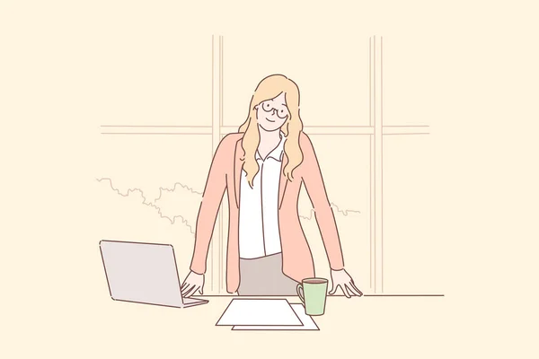 Mujer de negocios o gerente en la oficina, concepto de saludo — Archivo Imágenes Vectoriales