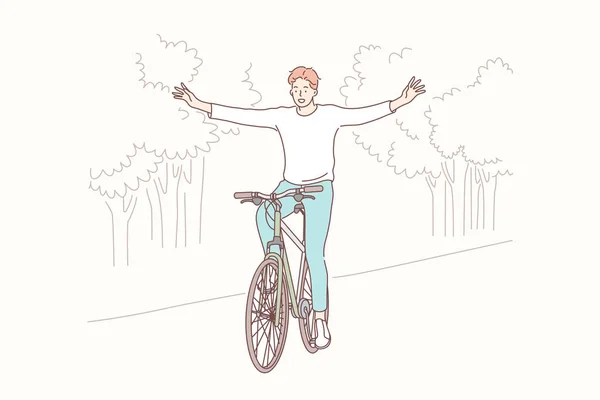 Bersepeda di taman, kebebasan, konsep gaya hidup - Stok Vektor