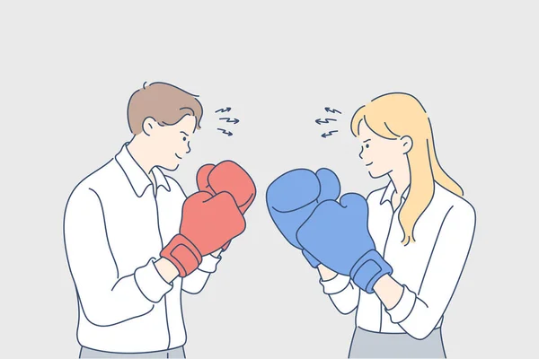 Concurrence, boxe, défi, combat, rivalité, concept d'entreprise — Image vectorielle