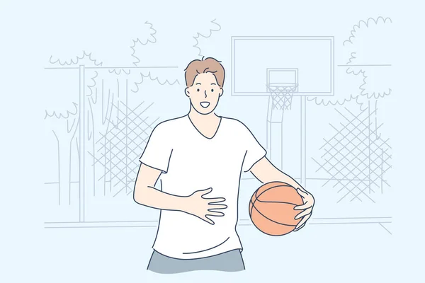Hombre jugando baloncesto concepto — Vector de stock