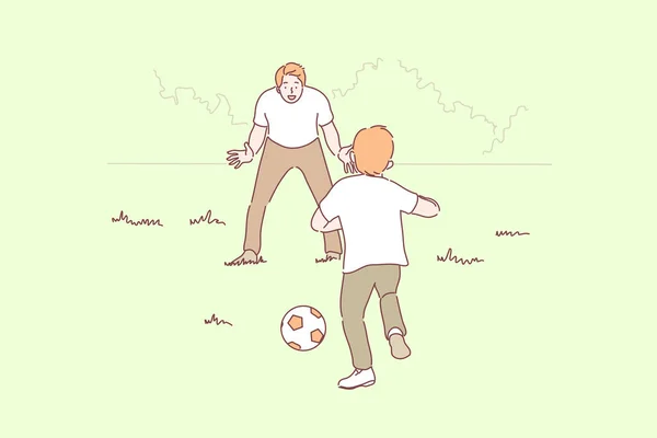 Αθλητισμός, ποδόσφαιρο, οικογένεια, πατρότητα, παιδική ηλικία έννοια — Διανυσματικό Αρχείο