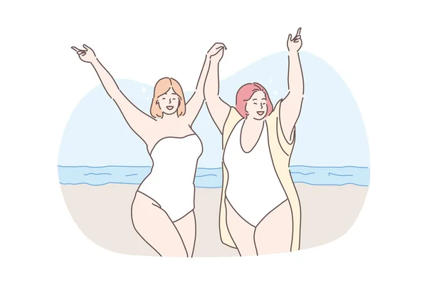 Body positive, dovolená, dovolená koncept — Stockový vektor