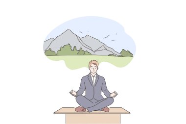 Rüya, yoga, meditasyon, rahatlama, iş konsepti.