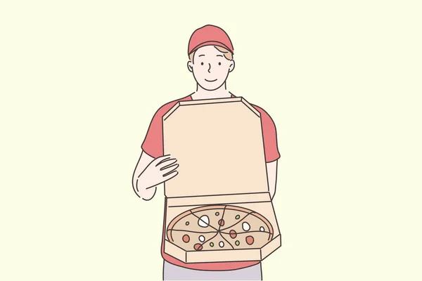 Pizza, online bestelling, home food delivery concept. — Stockvector