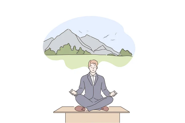 Sueño, yoga, meditación, relax, concepto de negocio . — Vector de stock