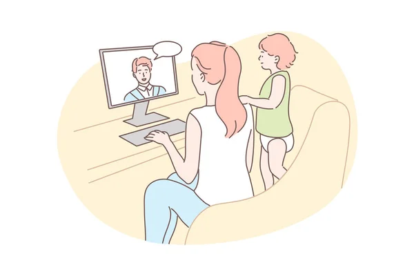 Familia, videoconferencia, concepto de comunicación — Vector de stock