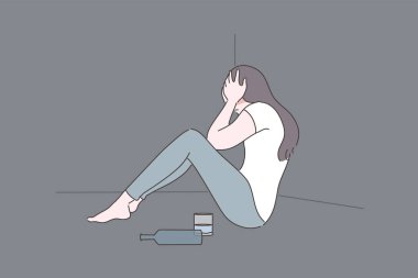 Kadın alkolizmi, depresyon, bağımlılık, zihinsel stres kavramı