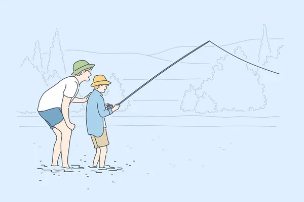 Paternité, pêche, enfance, formation, concept loisir . — Image vectorielle