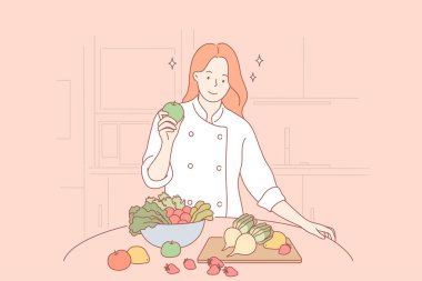 Sağlık, vegan, gıda, yemek pişirme konsepti