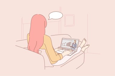 İletişim, çevrimiçi, serbest, video konferansı iş konsepti.