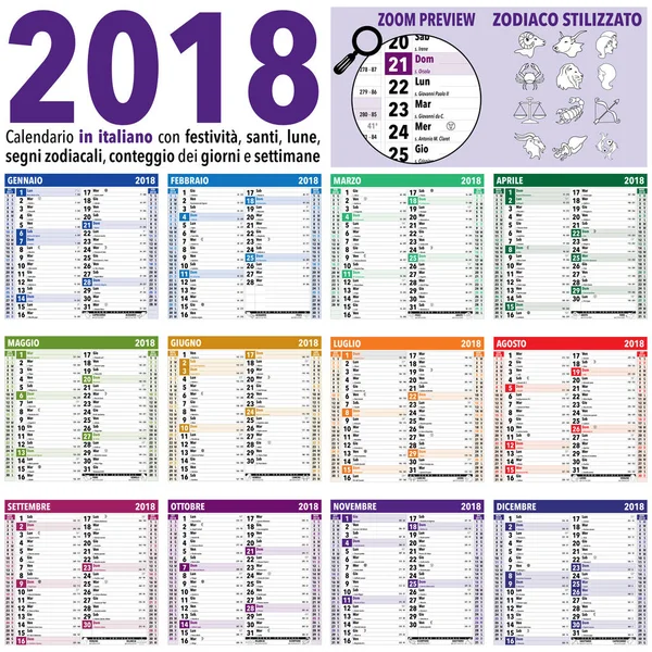 2018 italienska kalender — Stock vektor