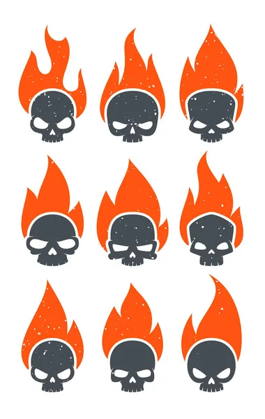 Burning Skulls Iconos — Vector de stock