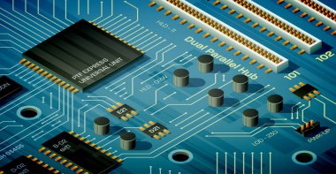 İzometrik anakart illüstrasyon