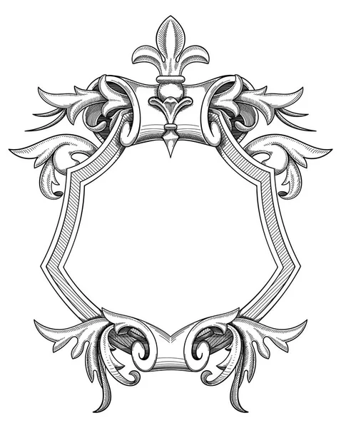 Baroque Shield Drawing — Stock Vector