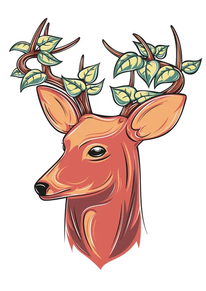 Deer head with leaves — Stock Vector