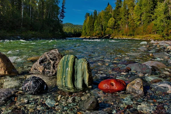 Sibirya dağ nehir taşları — Stok fotoğraf