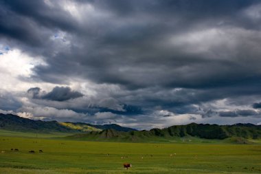 Altay dağlarda günbatımı