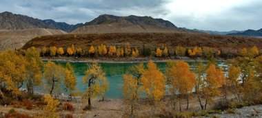 Sonbahar dağ Altay nehirler üzerinde