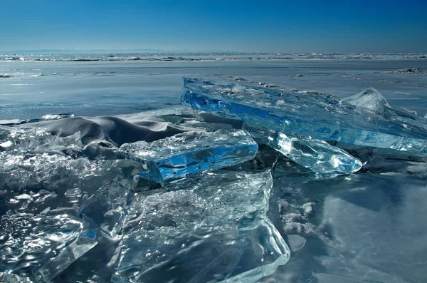 Russie Incroyable Transparence Glace Lac Baïkal Raison Manque Neige Froid — Photo