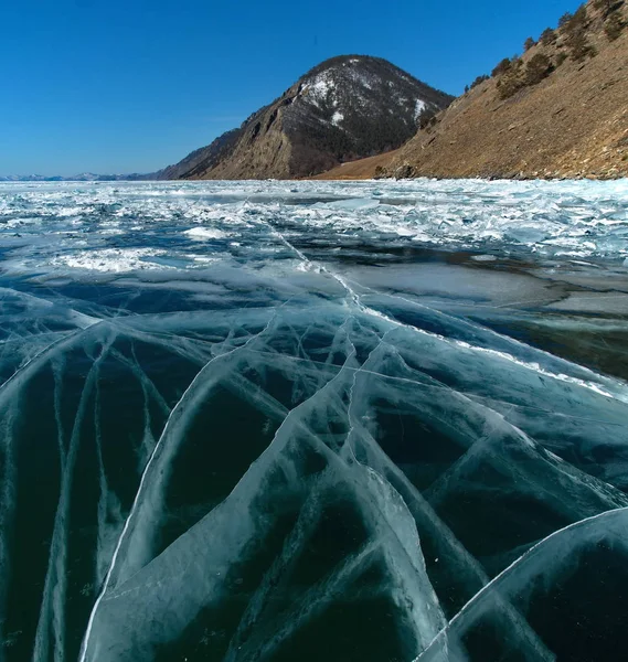 Russia Incredibile Trasparenza Del Ghiaccio Del Lago Baikal Causa Della — Foto Stock