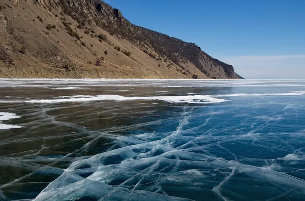 Russia Incredibile Trasparenza Del Ghiaccio Del Lago Baikal Causa Della — Foto Stock
