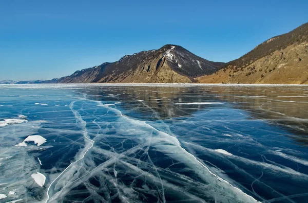 Russia Siberia Orientale Incredibile Trasparenza Del Ghiaccio Del Lago Baikal — Foto Stock