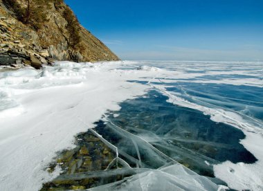 Rusya. Doğu Sibirya. Baykal Gölü buz kar ve aşırı kışın soğuk olmaması nedeniyle saydamlığını şaşırtıcı.