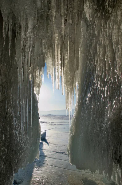 Beleza Das Cavernas Gelo Ilha Olkhon — Fotografia de Stock