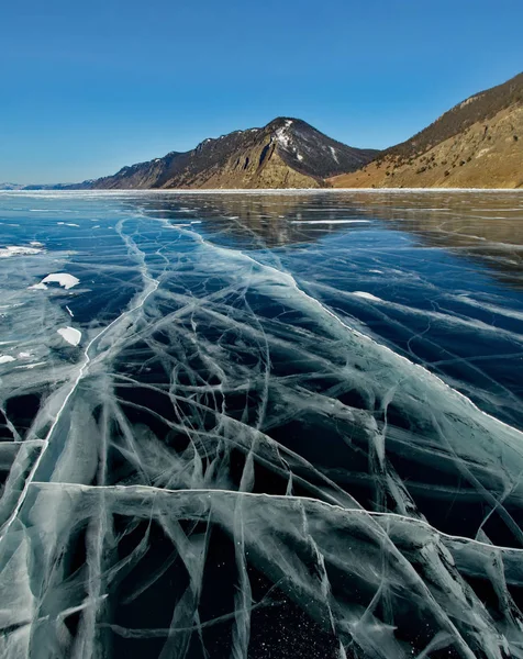 Russia Siberia Orientale Incredibile Trasparenza Del Ghiaccio Del Lago Baikal — Foto Stock