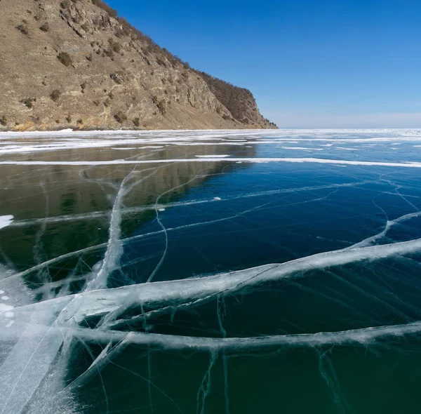 Rússia Sibéria Oriental Incrível Transparência Gelo Lago Baikal Devido Falta — Fotografia de Stock