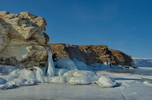 Rusya Doğu Sibirya Baykal Gölü Buz Kar Aşırı Kışın Soğuk — Stok fotoğraf