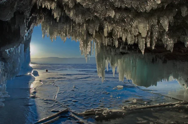 Rússia Sibéria Oriental Lago Baikal Cavernas Gelo Ilha Olkhon Mar — Fotografia de Stock