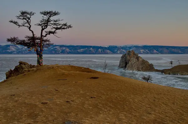 Rusko Jezero Bajkal Svítání Mysu Burhan Ostrově Olkhon — Stock fotografie