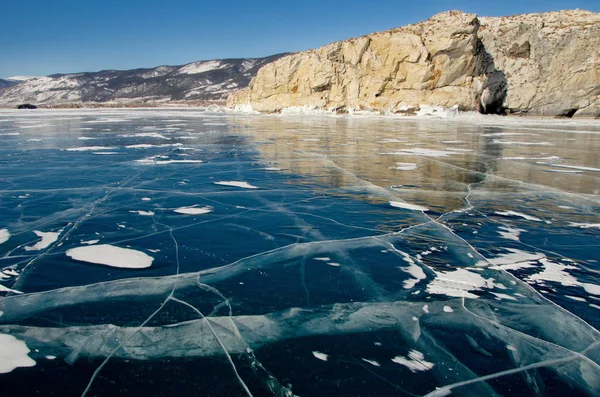 Russia Bellezza Unica Ghiaccio Trasparente Del Lago Baikal — Foto Stock