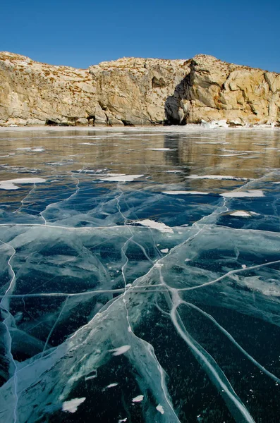 Rusko Jedinečnou Krásu Transparentní Ledové Jezero Bajkal — Stock fotografie