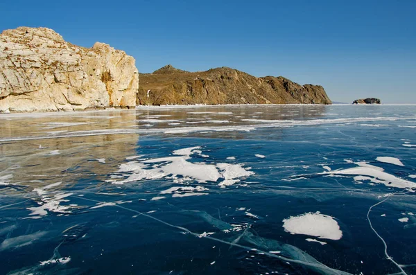 Rusko Jedinečnou Krásu Transparentní Ledové Jezero Bajkal — Stock fotografie