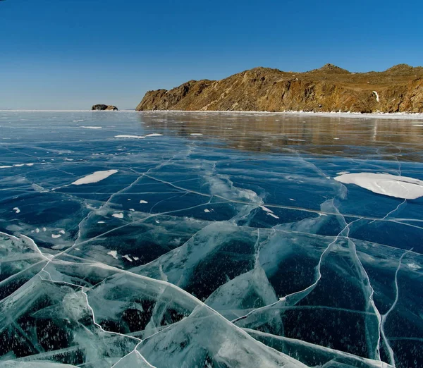 Russia Unique Beauty Transparent Ice Lake Baikal — Stock Photo, Image